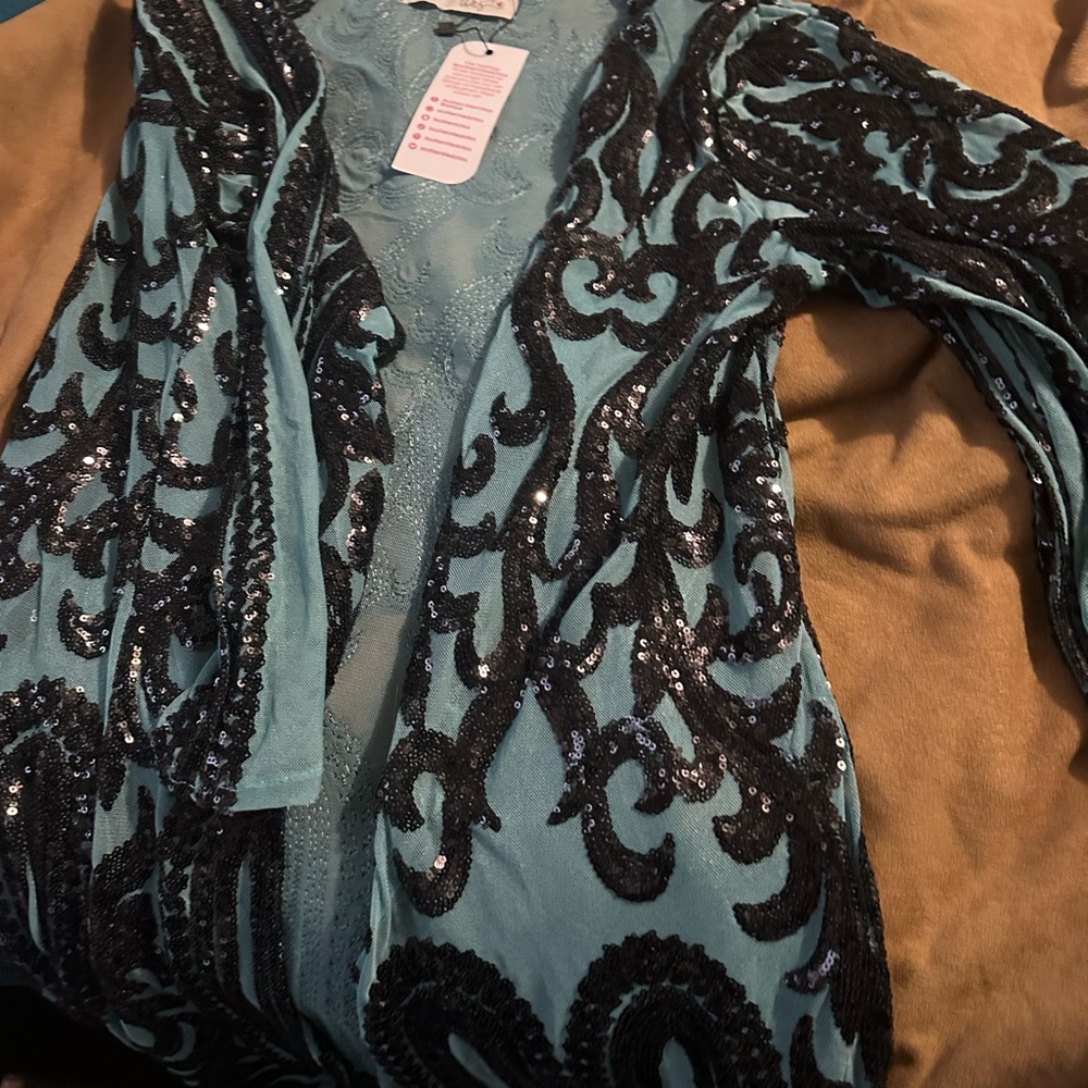 Teal and black duster L
